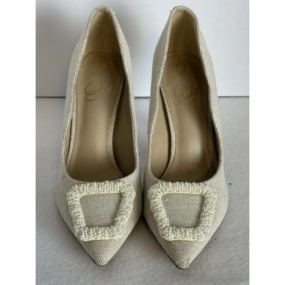 Sam Edelman Harriet Pointed Toe Beaded Pearl High Heel Pumps Shoes 8.5 Wedding